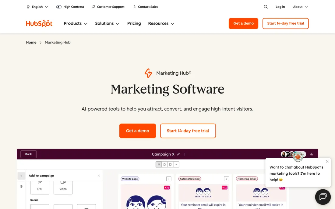 HubSpot homepage